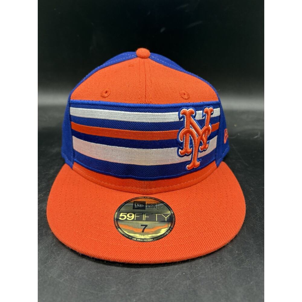 New York Mets MLB New Era 59FIFTY Fitted Hat Blue Orange Size 7